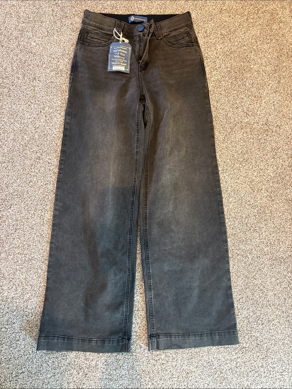 Democracy Women’s Joanna Marie Ab Solution  Washed Black Wide-Leg Jeans
